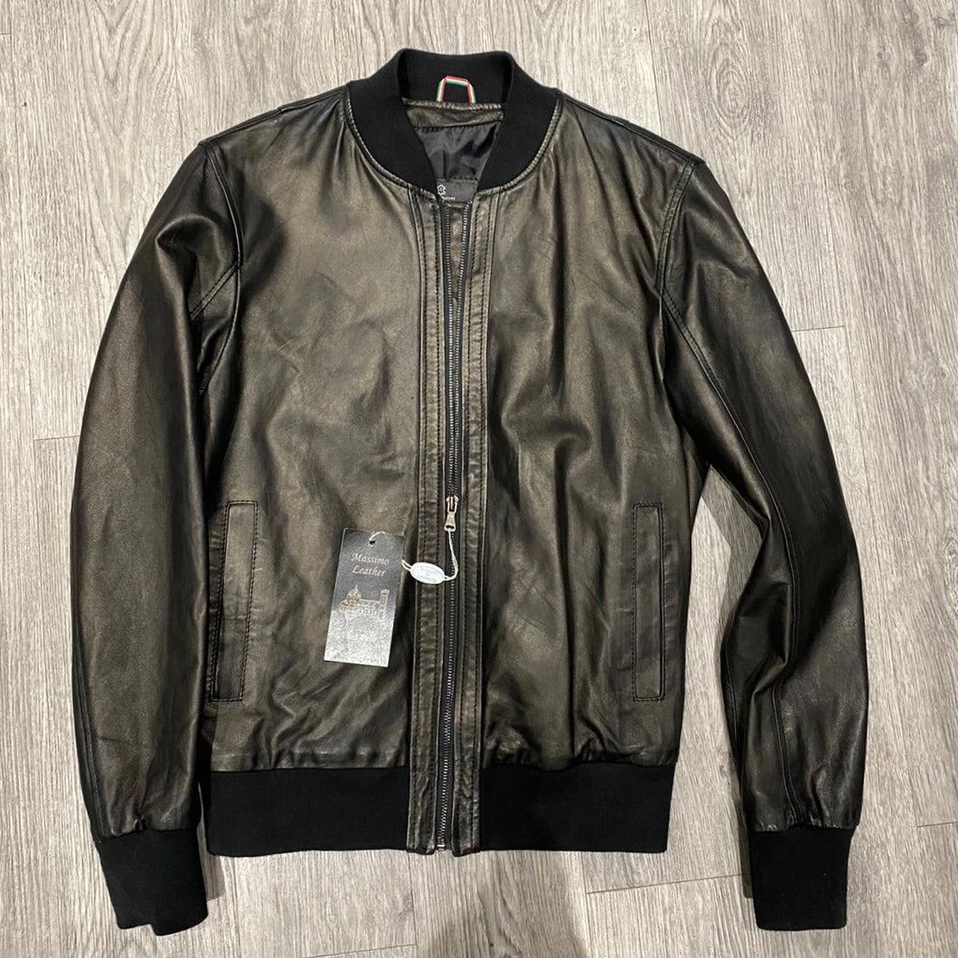 BOMBER GREEN Men's Leather Jacket